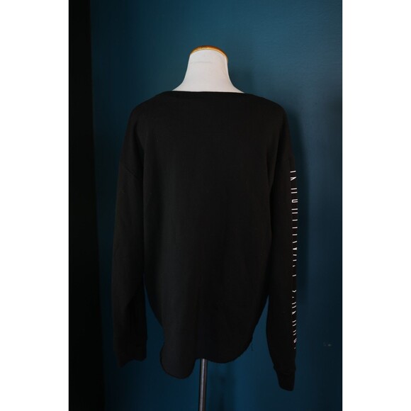 Victoria's Secret PINK Nation Black Crew Sweatshirt w/White Logo Raw Hem Large - Picture 5 of 10